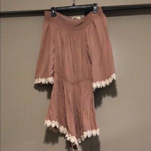 Dusty pink and lace off the shoulder romper